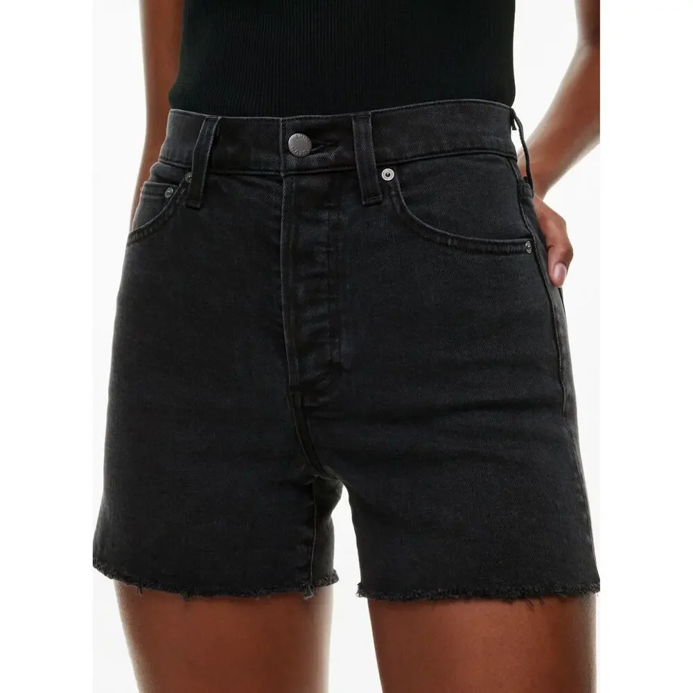 Aritzia Denim Forum Arlo Long Denim Shorts Black Size 28